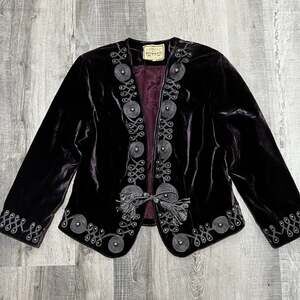 Double D Ranch Wear Dark Smoky Purple Embroidered Velvet Rayon Silk Jacket